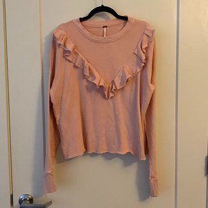 Free People Pink Ooh La La Ruffle Front Sweatshirt
